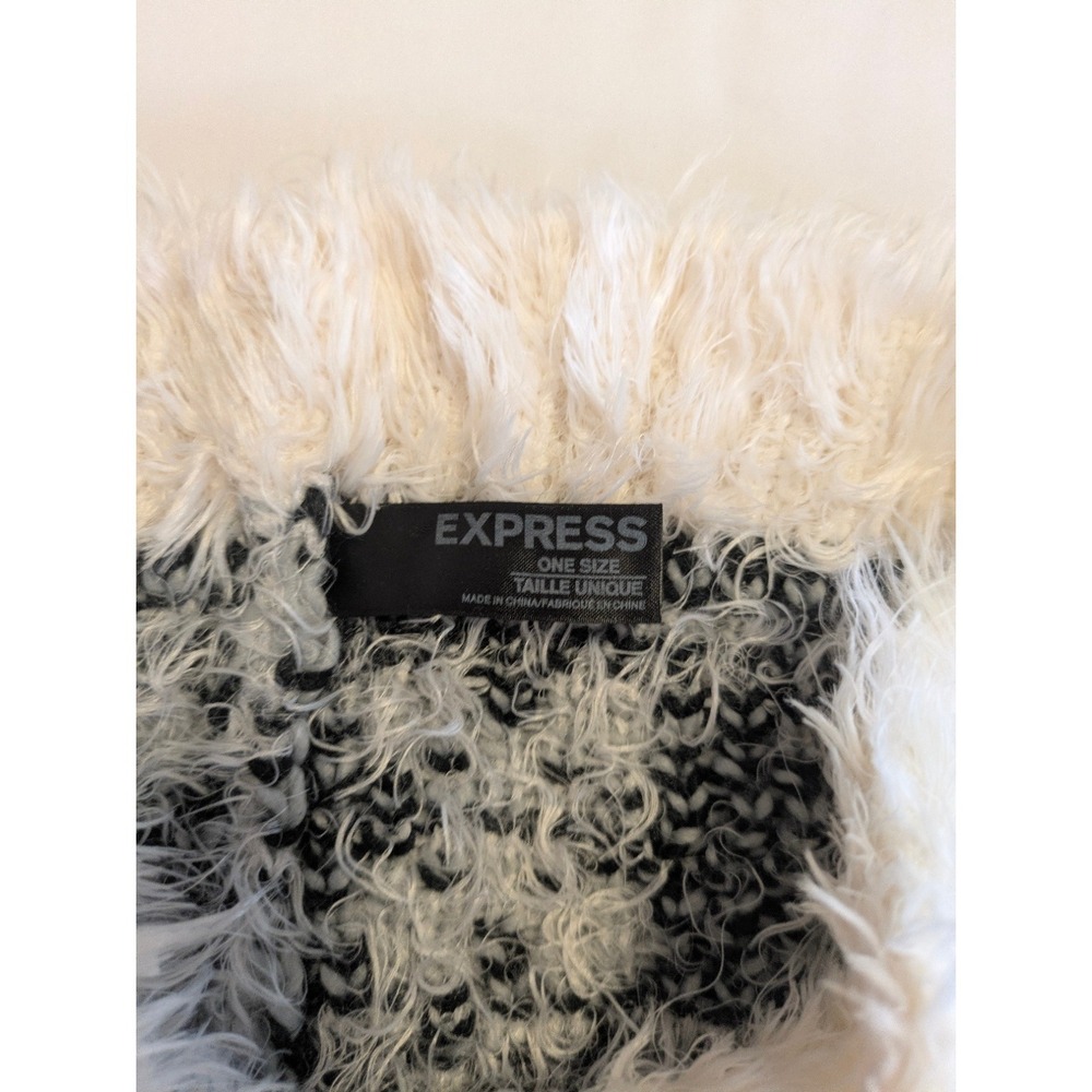 ExpressFaux Fur Knit Infinity Scarf Ivory Black Cozy Winter Neck Warmer OS - Picture 6 of 7